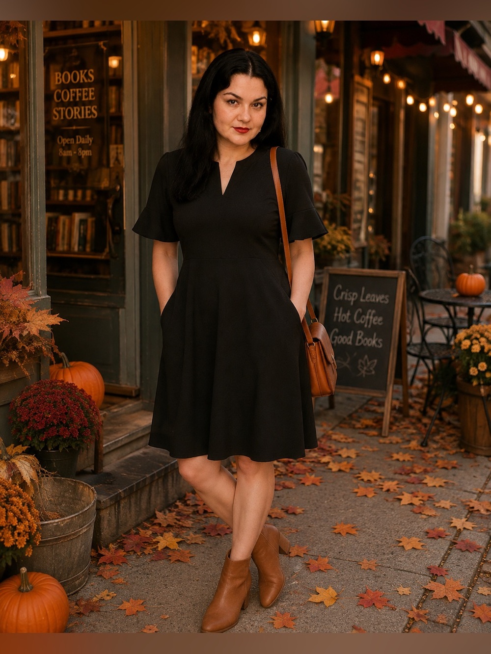 Black Flare Sleeve Dress with pockets by MOKAYEE SIZE L Large NWT